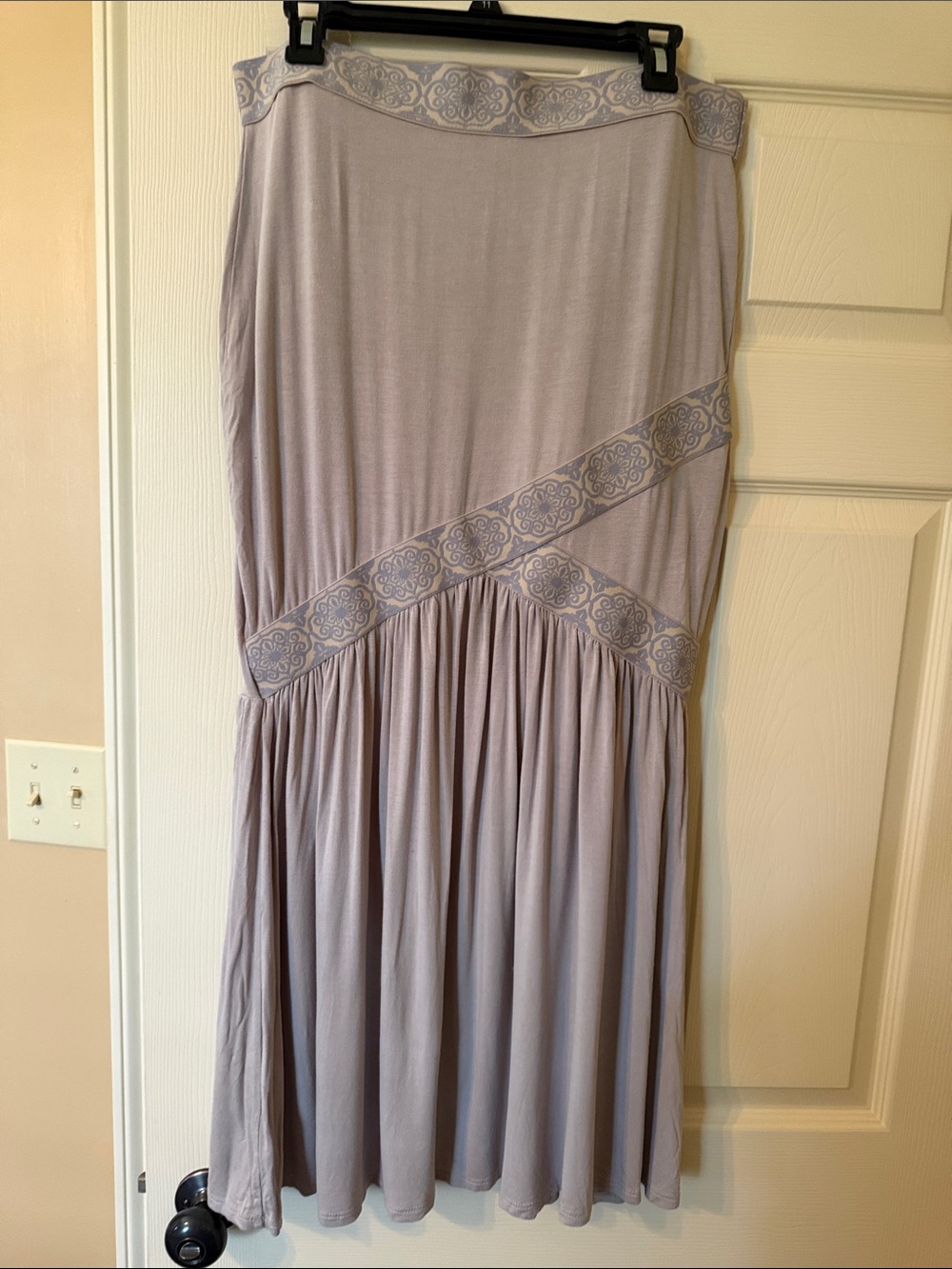 VENUS Dusty Gray Tiered Maxi Skirt with Embroidered Bands